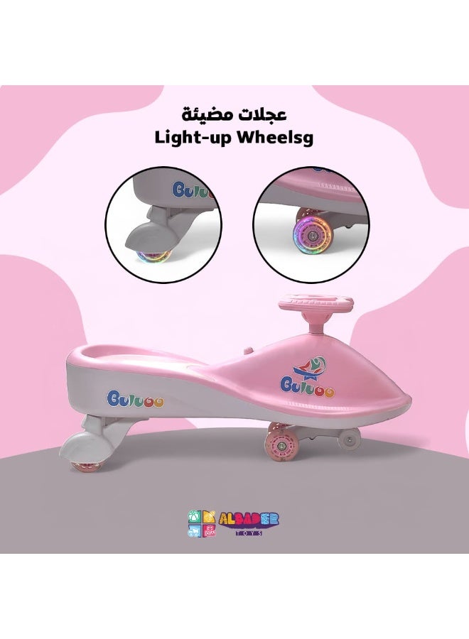 البدر سيارات ماجيك سوينغ للاطفال من البدر، سيارة ركوب تويستر ماجيك للاطفال مع عجلات LED، سيارة دفع للاطفال مع مقعد مضيء، سيارة ركوب سحرية تويستر اقوى وانعم للاطفال مع موسيقى، من البدر، زهري - Image 2